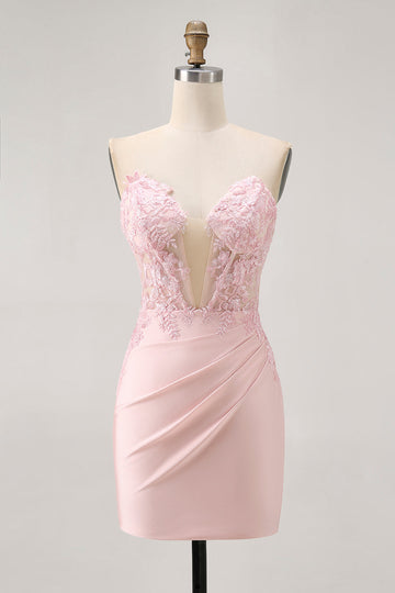 Blush Corset Bodycon Strapless Homecoming Dress with Appliques
